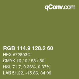 カラーコード: RGB 114.9 128.2 60 | qconv.com