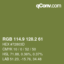 Color code: RGB 114.9 128.2 61 | qconv.com