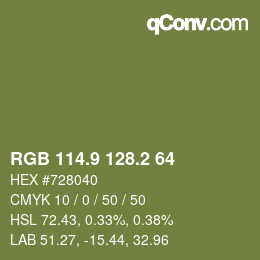 カラーコード: RGB 114.9 128.2 64 | qconv.com