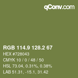 カラーコード: RGB 114.9 128.2 67 | qconv.com