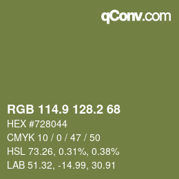カラーコード: RGB 114.9 128.2 68 | qconv.com