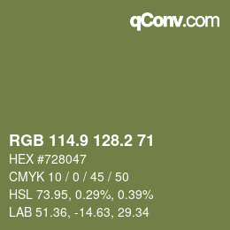 カラーコード: RGB 114.9 128.2 71 | qconv.com