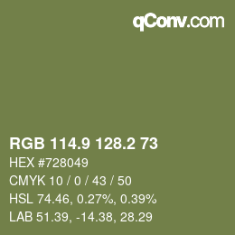 カラーコード: RGB 114.9 128.2 73 | qconv.com