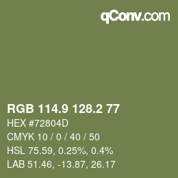 Color code: RGB 114.9 128.2 77 | qconv.com
