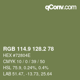 Color code: RGB 114.9 128.2 78 | qconv.com