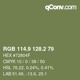 Color code: RGB 114.9 128.2 79 | qconv.com