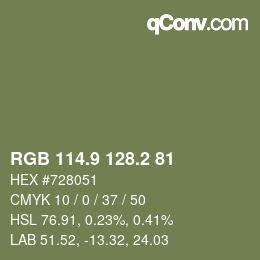 Color code: RGB 114.9 128.2 81 | qconv.com