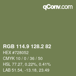Color code: RGB 114.9 128.2 82 | qconv.com