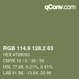 Color code: RGB 114.9 128.2 83 | qconv.com