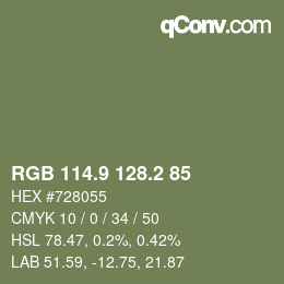 カラーコード: RGB 114.9 128.2 85 | qconv.com