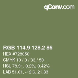 Farbcode: RGB 114.9 128.2 86 | qconv.com
