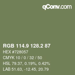 Color code: RGB 114.9 128.2 87 | qconv.com