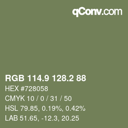 Color code: RGB 114.9 128.2 88 | qconv.com
