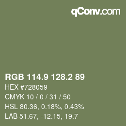 カラーコード: RGB 114.9 128.2 89 | qconv.com