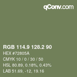 Farbcode: RGB 114.9 128.2 90 | qconv.com