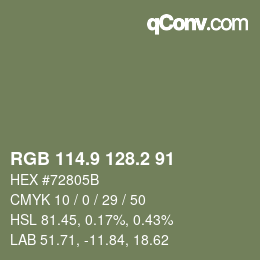 Farbcode: RGB 114.9 128.2 91 | qconv.com