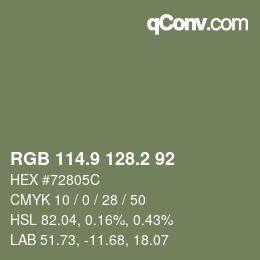 Color code: RGB 114.9 128.2 92 | qconv.com