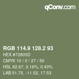 Color code: RGB 114.9 128.2 93 | qconv.com