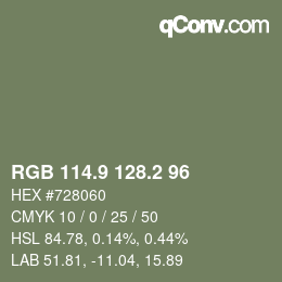 Color code: RGB 114.9 128.2 96 | qconv.com