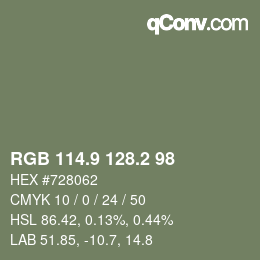 カラーコード: RGB 114.9 128.2 98 | qconv.com