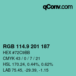 カラーコード: RGB 114.9 201 187 | qconv.com