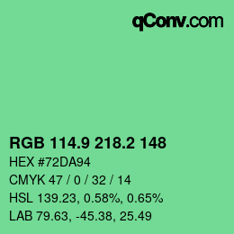 カラーコード: RGB 114.9 218.2 148 | qconv.com