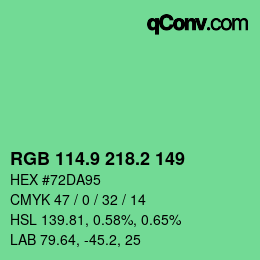 カラーコード: RGB 114.9 218.2 149 | qconv.com