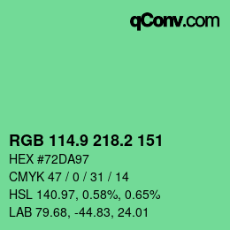 カラーコード: RGB 114.9 218.2 151 | qconv.com