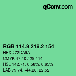 カラーコード: RGB 114.9 218.2 154 | qconv.com