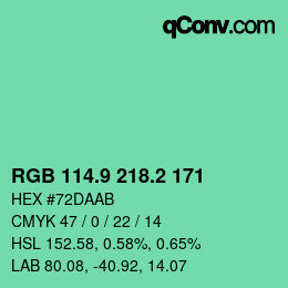 カラーコード: RGB 114.9 218.2 171 | qconv.com