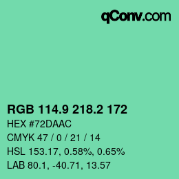 カラーコード: RGB 114.9 218.2 172 | qconv.com