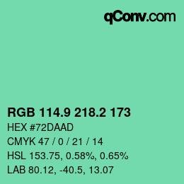 カラーコード: RGB 114.9 218.2 173 | qconv.com