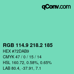カラーコード: RGB 114.9 218.2 185 | qconv.com