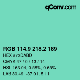 カラーコード: RGB 114.9 218.2 189 | qconv.com