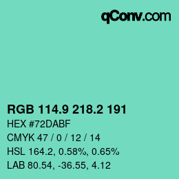 カラーコード: RGB 114.9 218.2 191 | qconv.com