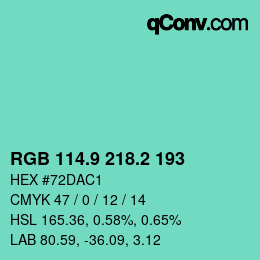 カラーコード: RGB 114.9 218.2 193 | qconv.com