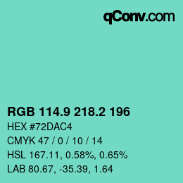 カラーコード: RGB 114.9 218.2 196 | qconv.com