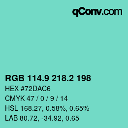 カラーコード: RGB 114.9 218.2 198 | qconv.com