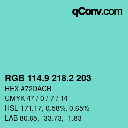 カラーコード: RGB 114.9 218.2 203 | qconv.com