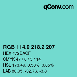 Farbcode: RGB 114.9 218.2 207 | qconv.com