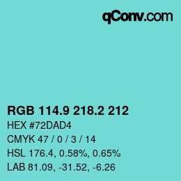 Color code: RGB 114.9 218.2 212 | qconv.com