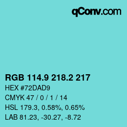 Farbcode: RGB 114.9 218.2 217 | qconv.com