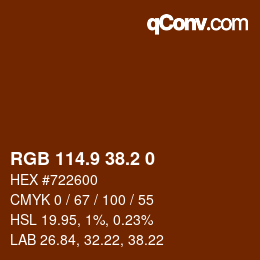 Color code: RGB 114.9 38.2 0 | qconv.com