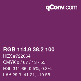 カラーコード: RGB 114.9 38.2 100 | qconv.com