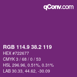 カラーコード: RGB 114.9 38.2 119 | qconv.com