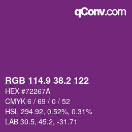 カラーコード: RGB 114.9 38.2 122 | qconv.com