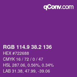 カラーコード: RGB 114.9 38.2 136 | qconv.com