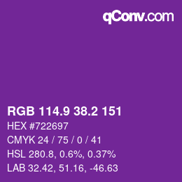 カラーコード: RGB 114.9 38.2 151 | qconv.com