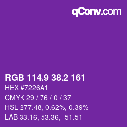 カラーコード: RGB 114.9 38.2 161 | qconv.com