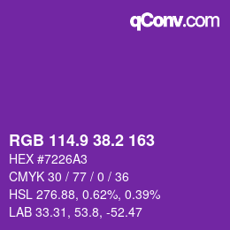 カラーコード: RGB 114.9 38.2 163 | qconv.com